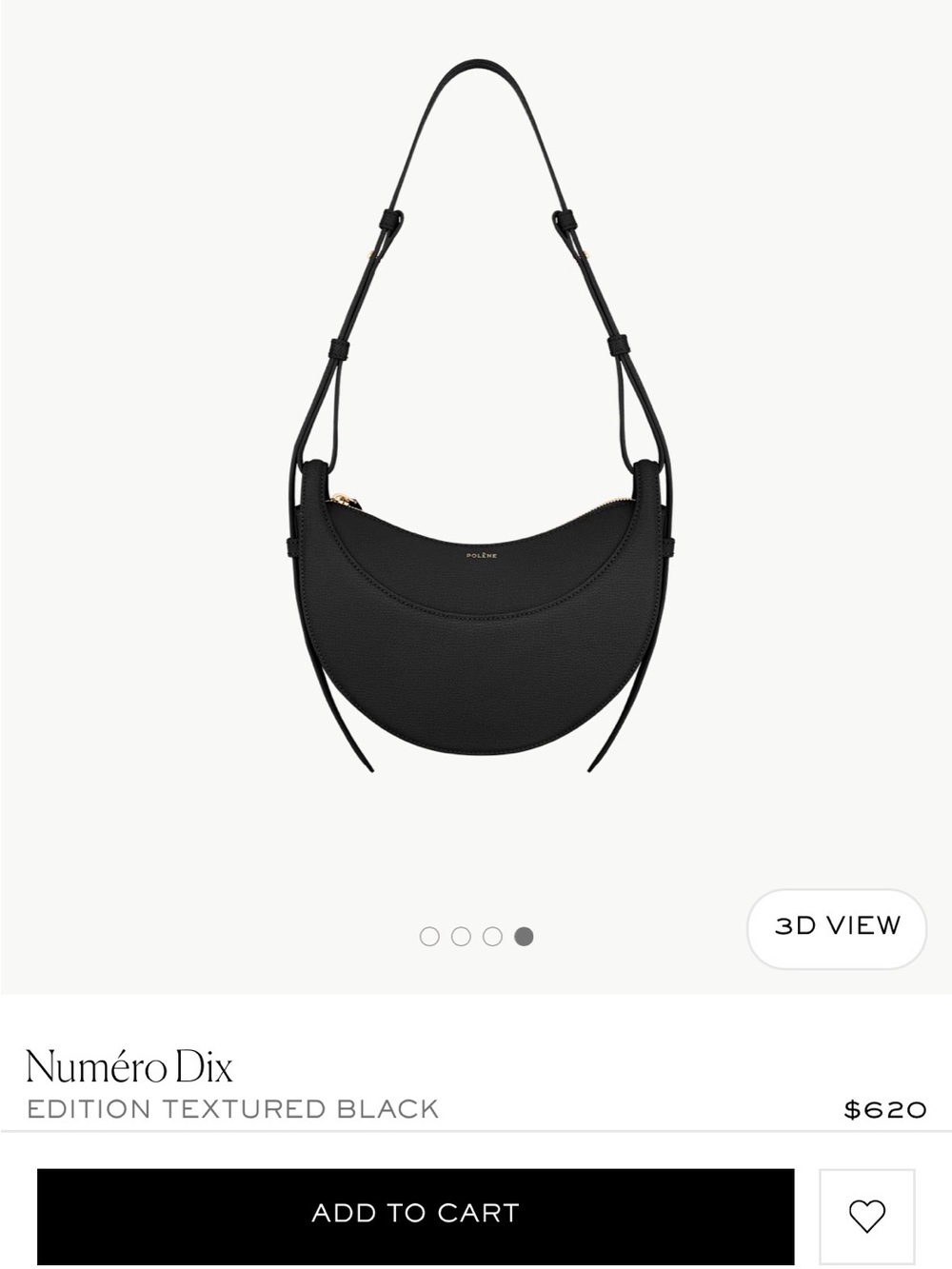 Polène Numéro Dix Textured Black Crescent Crossbody Shoulder Bag